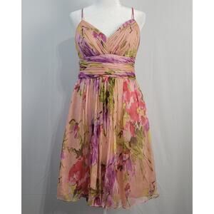 OC by OC silk sleeveless floral babydoll dress sz 6 pink multi metallic shimmer